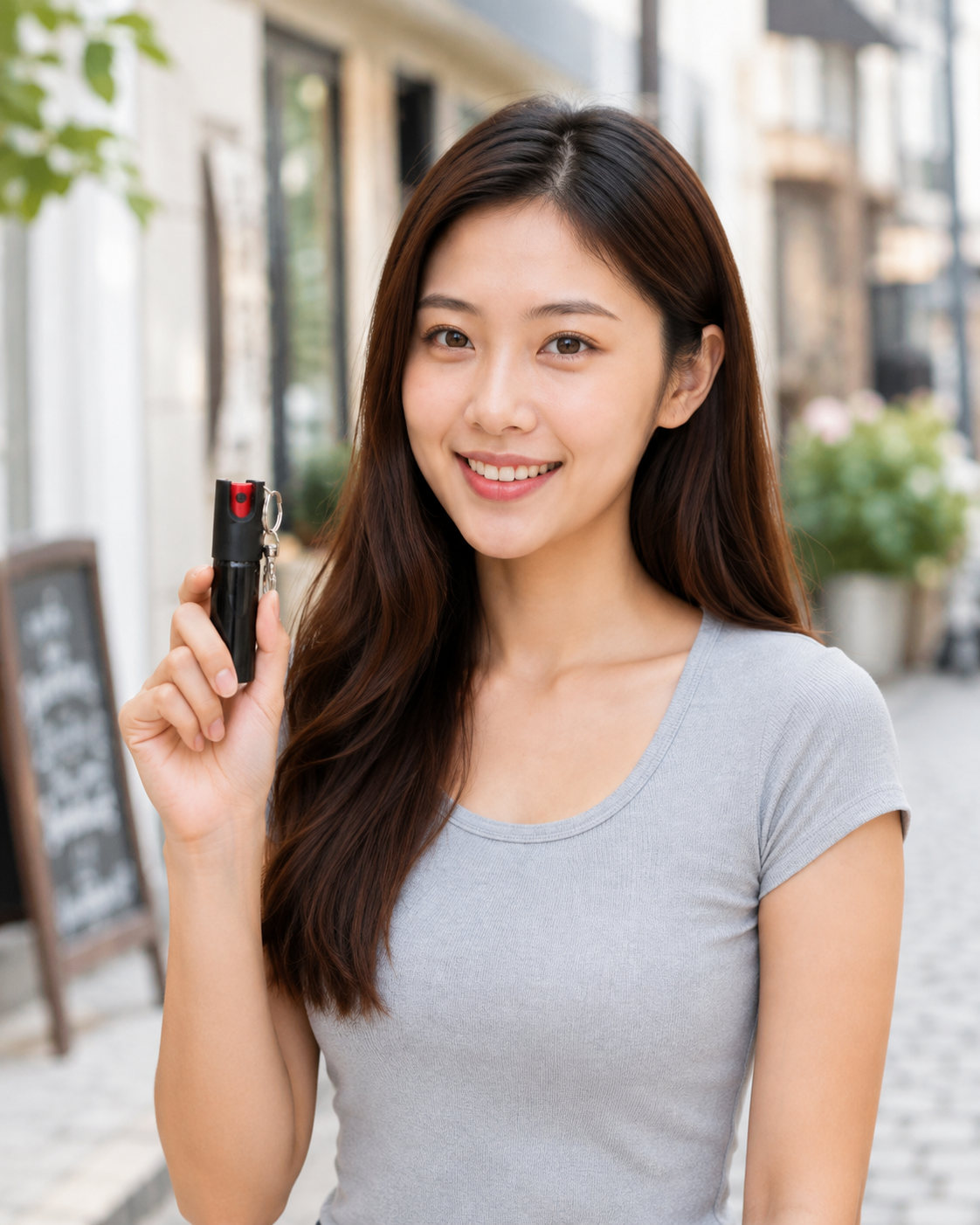 纯黑钥匙扣防狼喷雾20ML 旋转锁定式便携辣椒喷雾(图2)