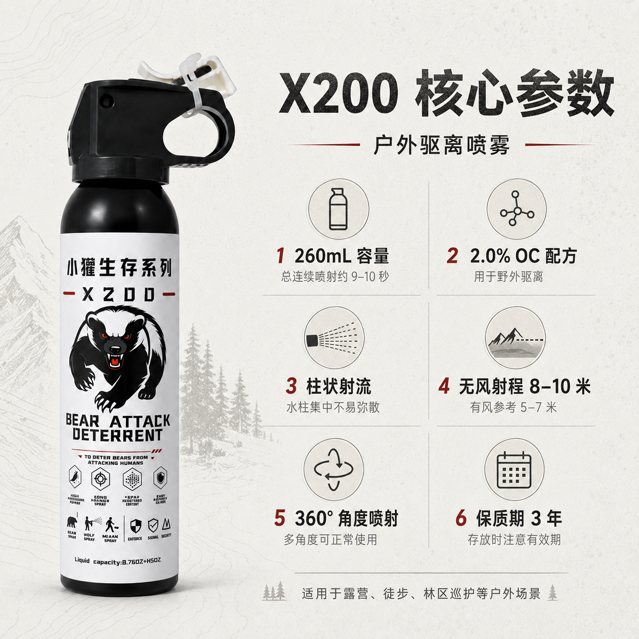 小獾 X200 射流型防熊喷雾 260mL熊喷(图5)
