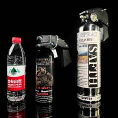 500毫升农夫山泉 / 500毫升 TH-K22战熊防熊喷雾 / 1200mL TH-K31镇熊防熊喷雾 大小对比